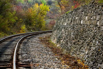 Russian Straight Railway with trees. Landscape with railroad, summer time traveling, freedom of...