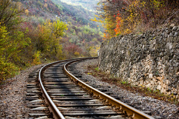Russian Straight Railway with trees. Landscape with railroad, summer time traveling, freedom of...