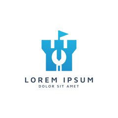 castle and wrench negative space logo design