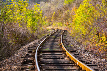 Russian Straight Railway with trees. Landscape with railroad, summer time traveling, freedom of...