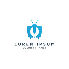 television and wrench negative space logo design