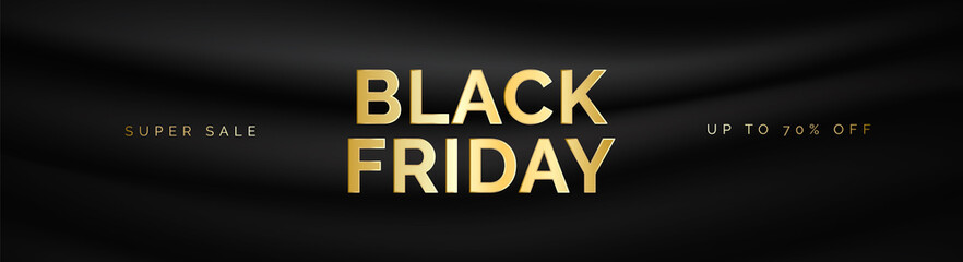 Fototapeta premium Black Friday Luxury Black and Gold Promotion Banner Vector Template for Black Friday Sale
