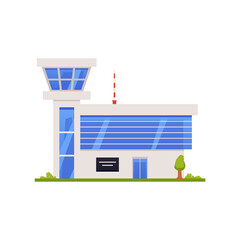 Exterior of public city airport with tower control room a vector illustration