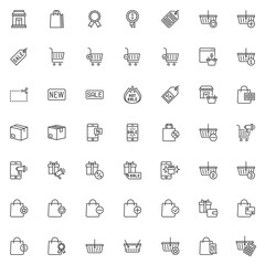 Shopping and ecommerce line icons set. linear style symbols collection, outline signs pack. Online shopping vector graphics. Set includes icons as discount sale, purchase cart, payment, promotion