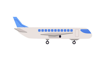 Airplane for passengers transportation side view, flat vector illustration isolated.