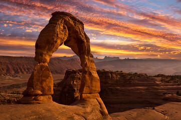 Delicate arch at sunset in Arches National Park, Utah, United States