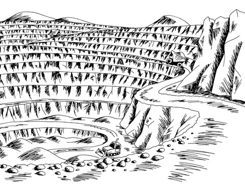 Open mine graphic black white landscape sketch illustration vector
