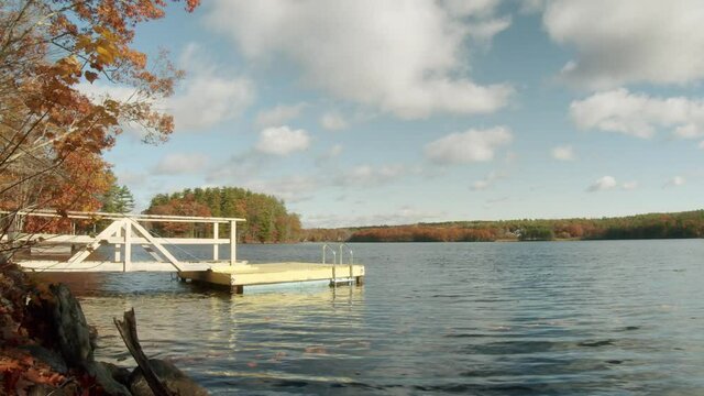 Time lapse of clouds moving over a lake in autumn