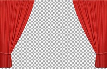 Red stage curtains on checkered background