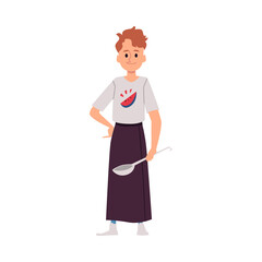 Male cook in apron with a ladle in his hand a vector isolated illustration