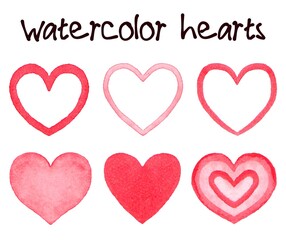 Watercolor hearts banner hand painted with water color ink