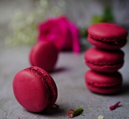 French Macarons/ Macaroons - classic meringue cookies, selective focus