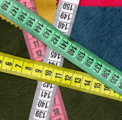 close-up colored measuring tape on background