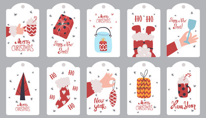 Collection of greeting Christmas tags. Vector illustration.