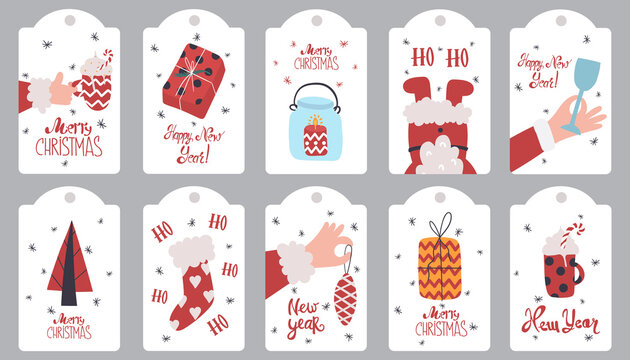 Collection of greeting Christmas tags. Vector illustration.