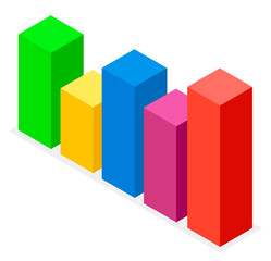 Large colorful volumetric rectangles, image of conceptual chart bar, graph. Growth, increase, monitoring. Monetary relations, accumulation of funds. Finance and audit. International trade. E-commerce