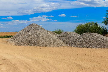 Piles of gravel for road construction