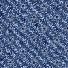 Fototapeta premium Vector Blue Jeans background with flowers. Daisies seamless pattern. Denim floral wallpaper
