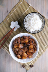 Indonesian Chinese classic food babi kecap or braised pork