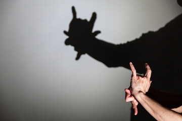 play shadow projected against a white background, a demon