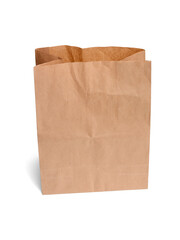 Open craft paper bag for lunch and other products. Isolated on a white background with shadow