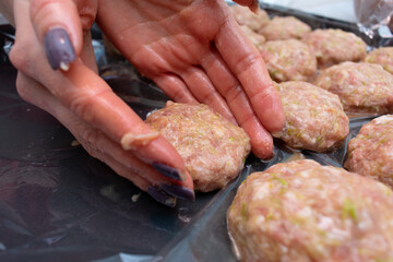 Delicious meat balls. Raw meat balls 