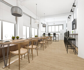 3d rendering loft and luxury hotel reception and cafe lounge restaurant