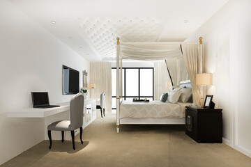 3d rendering luxury vintage bedroom suite in hotel and resort