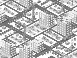 Seamless urban plan illustration of isometric construction building