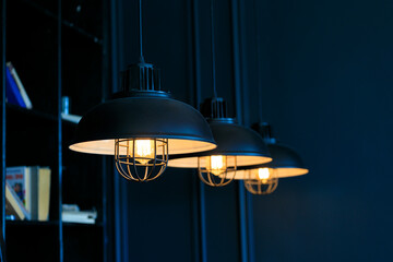 vintage lamps on a dark background glow