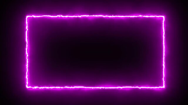 Neon purple frame of electric currents, laser light. 4k animated background graphic