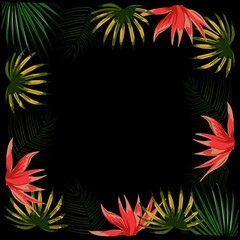 Fototapeta na wymiar frame of tropical flowers and leaves