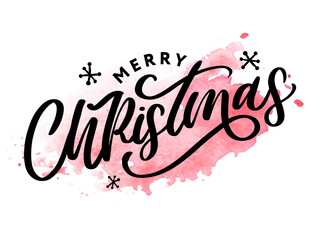 Merry christmas 2021 Beautiful greeting card poster with calligraphy black text word. Hand drawn design elements. Handwritten modern brush lettering white background isolated vector