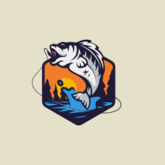 Simple minimalist fishing logo design badge