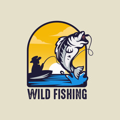 Simple minimalist fishing logo design badge