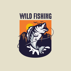 Simple minimalist fishing logo design badge