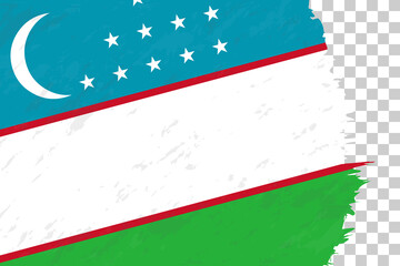 Horizontal Abstract Grunge Brushed Flag of Uzbekistan on Transparent Grid.