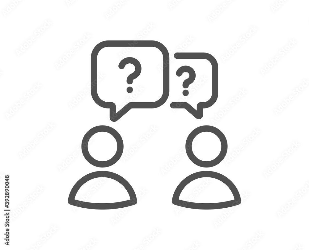 Poster teamwork questions line icon. ask help sign. support problem symbol. quality design element. linear 