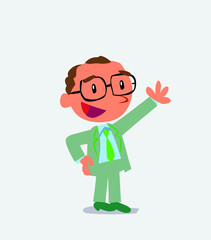 cartoon character of businessman explaining something while pointing