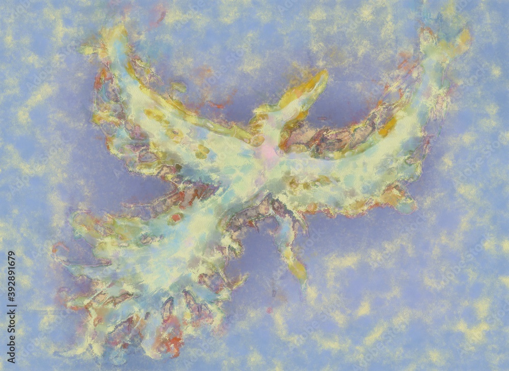 Poster shamanic extatic vision theme with phoenic.