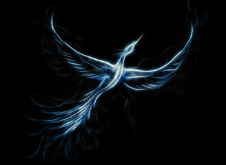 Flying phoenix bird as symbol of rebirth and new beginning.