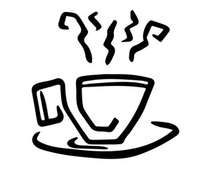 Illustration abstract cup with hot drink black outline on white background. Simple line style.