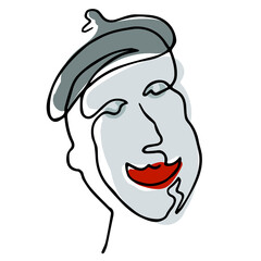 Illustration abstract face mime black outline on white background. Simple line style.