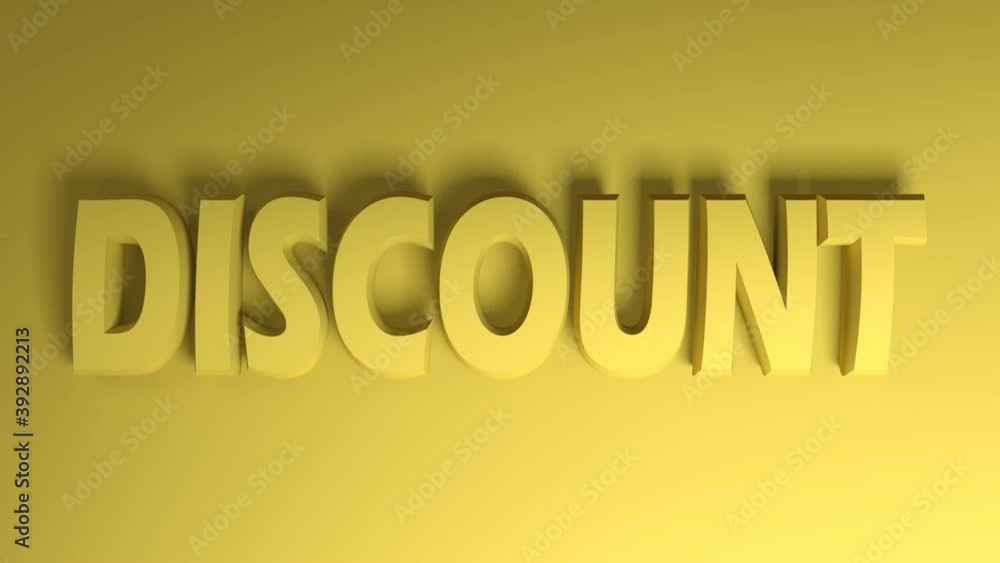 Poster the yellow write discount, passing from right to left, on yellow background - 3d rendering video cli