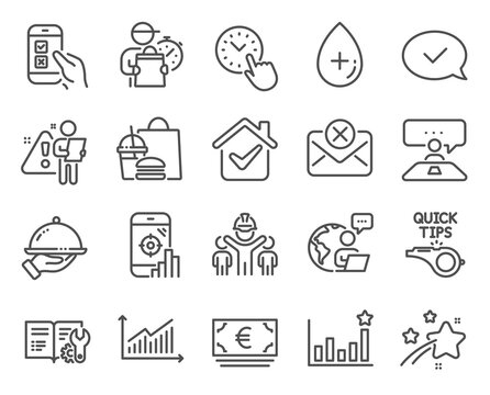 Business icons set. Included icon as Graph, Engineering documentation, Seo phone signs. Oil serum, Reject mail, Euro currency symbols. Interview job, Efficacy, Mobile survey. Tutorials. Vector