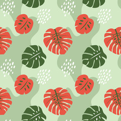 Vector seamless pattern with tropical palm leaves. Graphic stylized drawing.