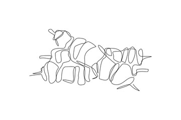 continuous line drawing of turkish kebab. One line art concept of turkey food. Vector illustration
