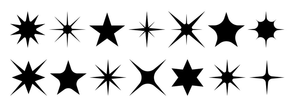 Christmas stars icon collection.Black set of stars, isolated on white background.Vector illustration