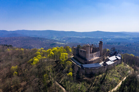Aerial view, Auerbach Castle, Bergstrasse, Bensheim, Hesse, Germany