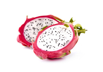 Dragon fruit isolated on white background. Halves of dragon fruit on white background.